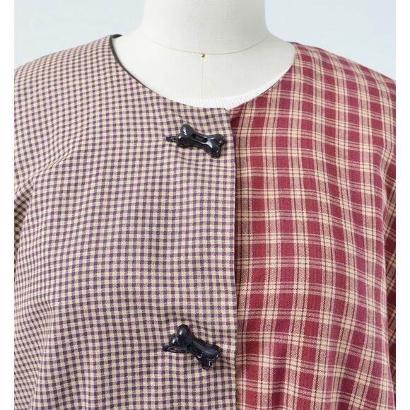 Vintage Cute Dog Lover Plaid Cotton Chore Jacket with Bone Buttons M L - Picture 5 of 8